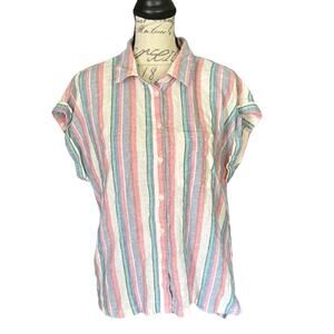 Orvis Classic Collection Linen Blend Striped Button Front Shirt Medium